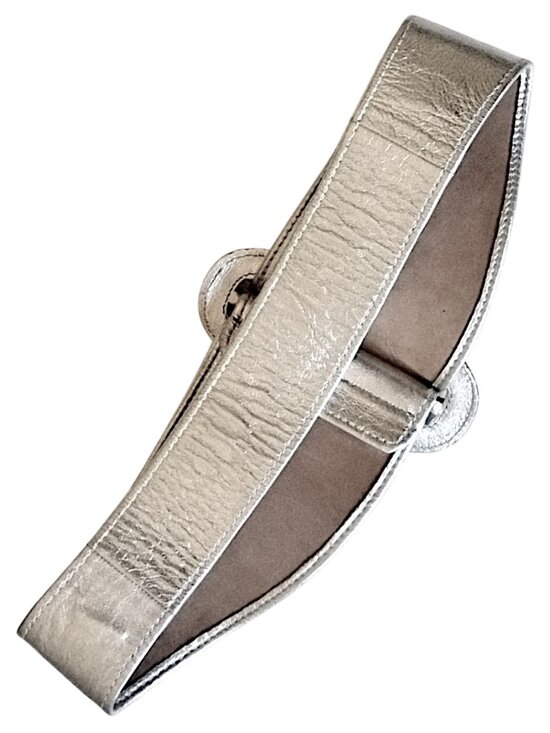 Vintage 90\'s Donna Karan NY Leather Belt S Metallic Silver Oversized Wide Waist main image 4